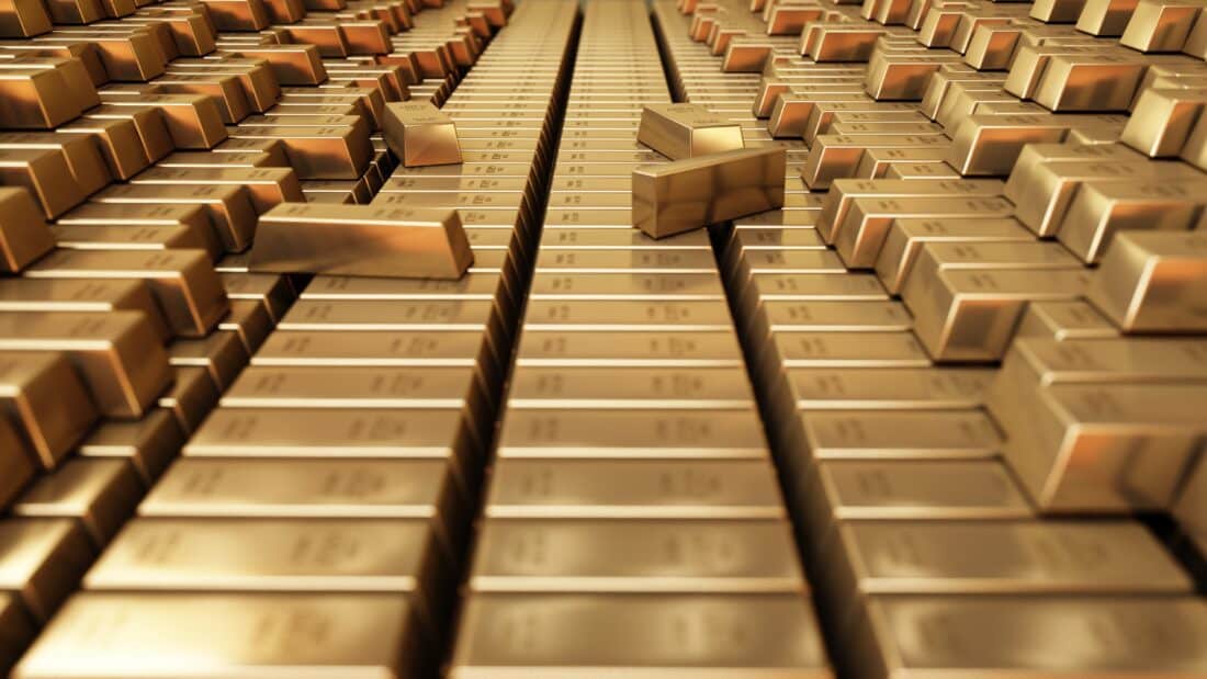 Stacks of gold bars.
