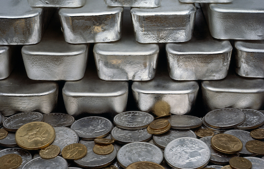 Gold and Silver bars and coins.