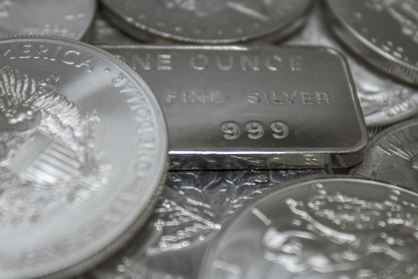 Silver coins and bars.