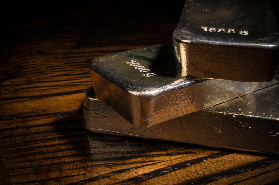 Silver bars on a table.