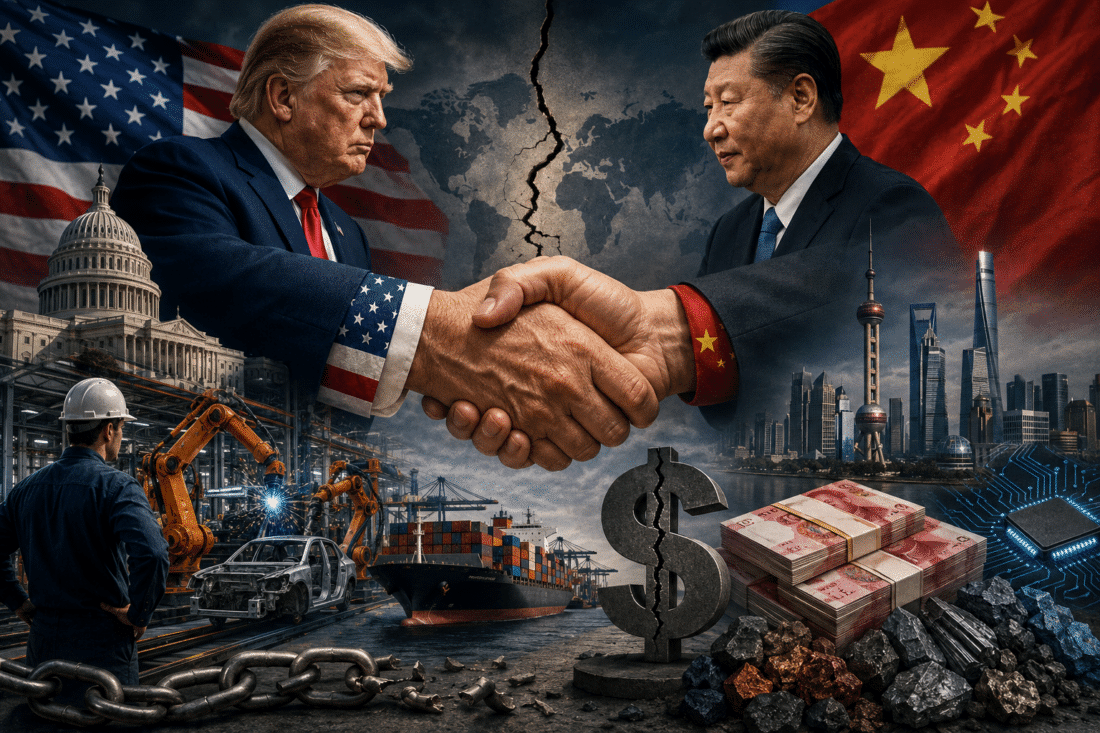 Trump's visit to China highlights the growing contradiction inside America’s economic policy as the U.S. attempts to weaken Beijing while remaining deeply dependent on Chinese industry and capital.