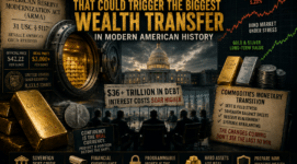 The Quiet Gold Revaluation Bill, U.S. Capitol, gold vault, rising bond yields, and wealth transfer themes tied to monetary reset and gold reserve revaluation.