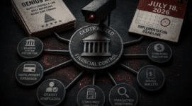 GENIUS Act stablecoin regulation connected to centralized financial control, digital wallets, transaction monitoring, and the July 18 2026 implementation deadline