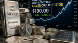 Silver price forecast chart showing silver bars and coins as Bank of America warns silver could hit $100 amid rising demand and economic uncertainty