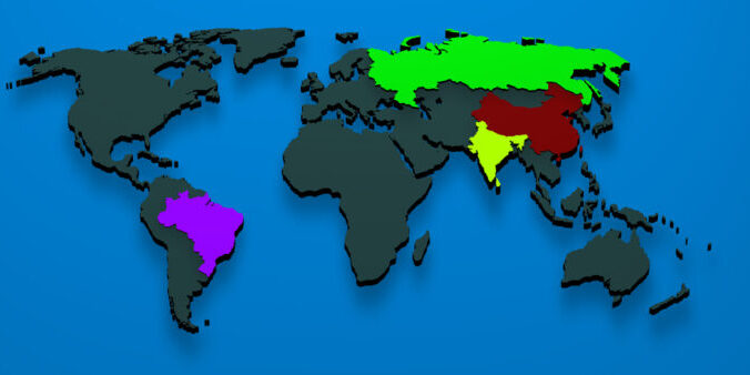 Map,Rendered,Formed,By,The,Bric,Countries,Brazil,,Russia,,India