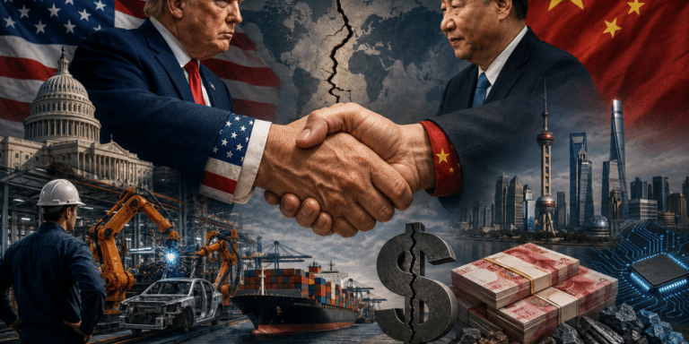 Trump's visit to China highlights the growing contradiction inside America’s economic policy as the U.S. attempts to weaken Beijing while remaining deeply dependent on Chinese industry and capital.