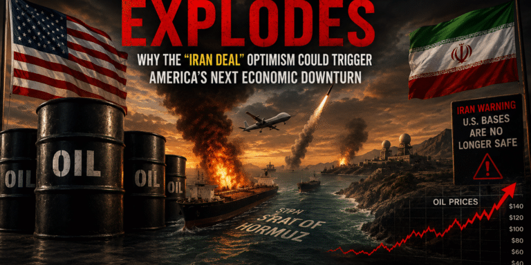 Oil barrels beside U.S. and Iranian flags as oil prices surge during escalating Strait of Hormuz crisis
