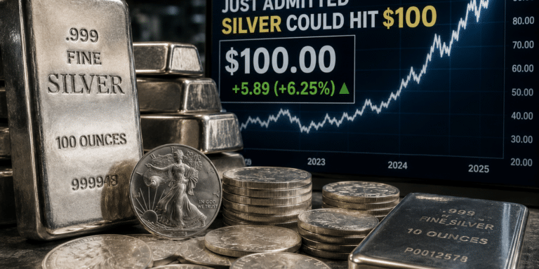 Silver price forecast chart showing silver bars and coins as Bank of America warns silver could hit $100 amid rising demand and economic uncertainty