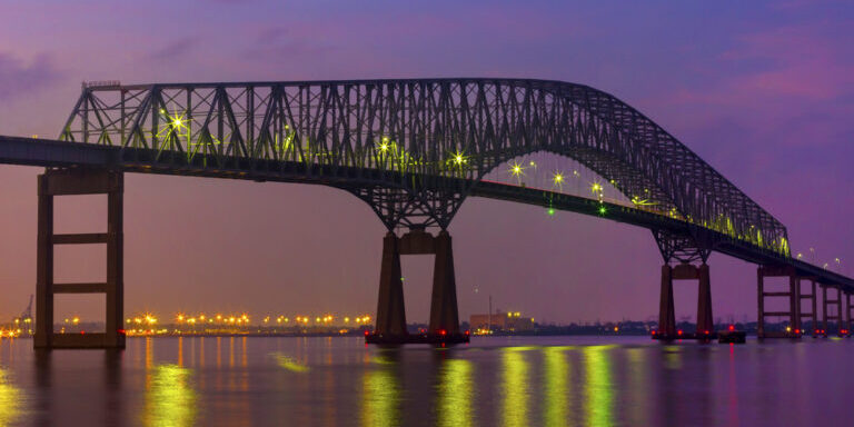 Francis,Scott,Key,Bridge,With,Baltimore,Skyline,At,Night