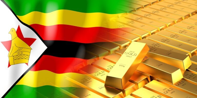 Zimbabwe,Flag,And,Gold,Ingots,-,3d,Illustration