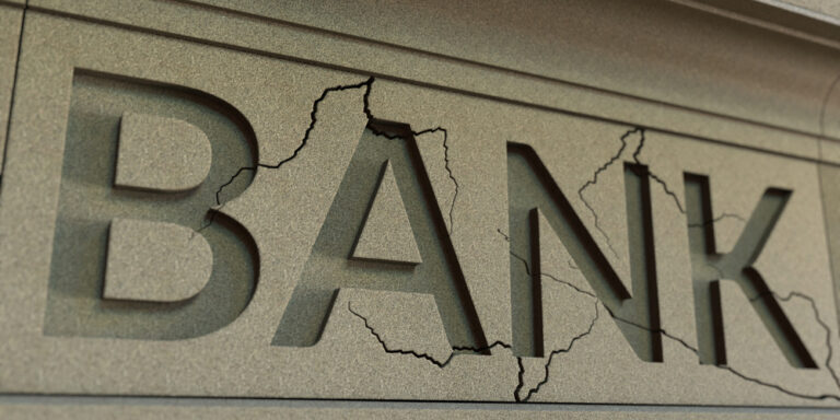Cracking,Bank,Facade.,Banking,Crisis,Conceptual,3d,Rendering