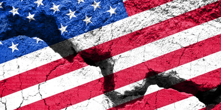 America,Divided,Concept,,American,Flag,On,Cracked,Background.,Us,Elections,