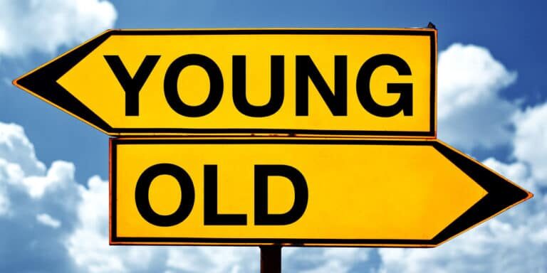 Young,Versus,Old,,Opposite,Signs.,Two,Opposite,Signs,Against,Blue