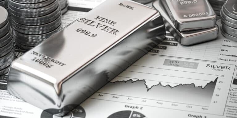 Silver,Bar,,Ingots,And,Coins,On,Financial,Report.,Growth,Of