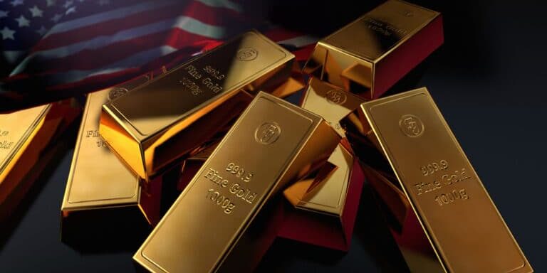 Gold,Bars,And,American,Flag,-,Us,Gold,Reserve,And