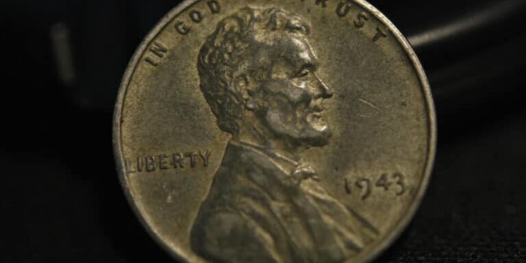 copper penny macro shot on desk 1943