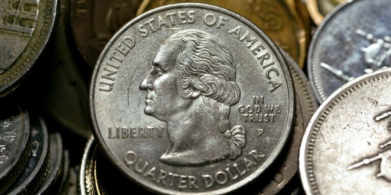 quarter dollar is a United States coin worth 25 cents with the profile of George Washington on its obverse