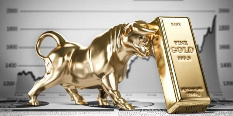 Golden,Ingot,And,Bull,On,Graph.,Bull,Market,Trend,In