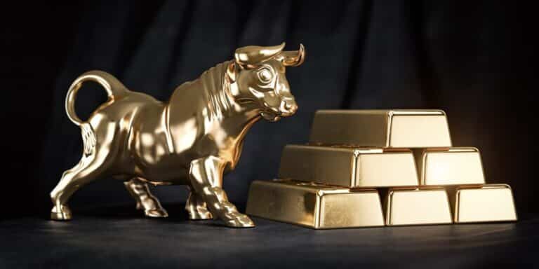 Golden,Ingot,And,Bull,On,Black,Background.,Bull,Stock,Exchange