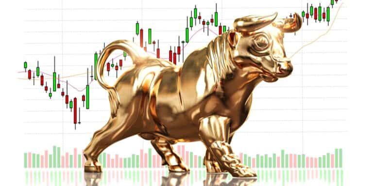 Golden,Bull,On,Stock,Market,Data.,Bull,Market,On,Financial