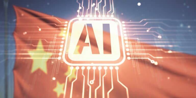 Creative,Artificial,Intelligence,Symbol,Hologram,On,Chinese,Flag,And,Blue