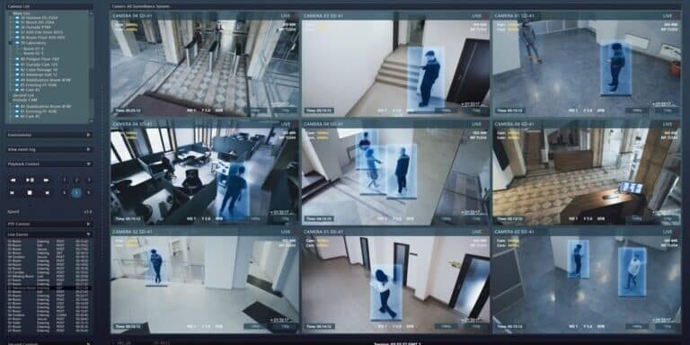 Cctv,Cameras,Playback,On,Computer,Screen.,People,Walk,In,Coworking