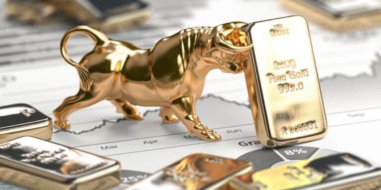 Golden,Ingot,And,Bull,On,Graph.,Bull,Market,Trend,In