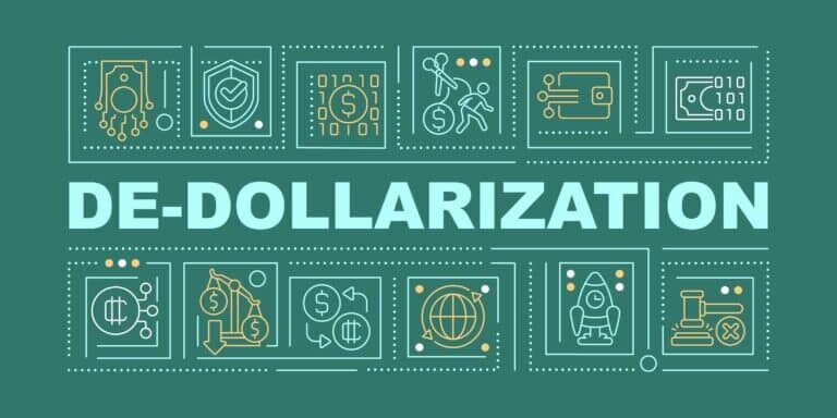 2d,De-dollarization,Text,Concept,With,Various,Icons,On,Dark,Green BRICS Dollar Collapse Threat