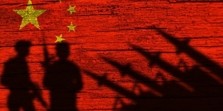 China,Flag,On,Wood,And,Soldiers,Shadow