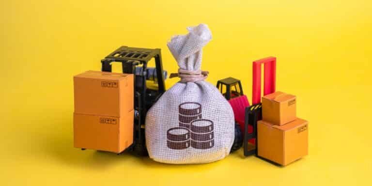 Forklifts,With,Goods,And,A,Money,Bag.,Delivery,Of,Industrial