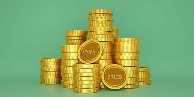 3d,Rendering,Of,Pile,Of,Abstract,Golden,Brics,Coins,Isolated BRICS digital currency launch