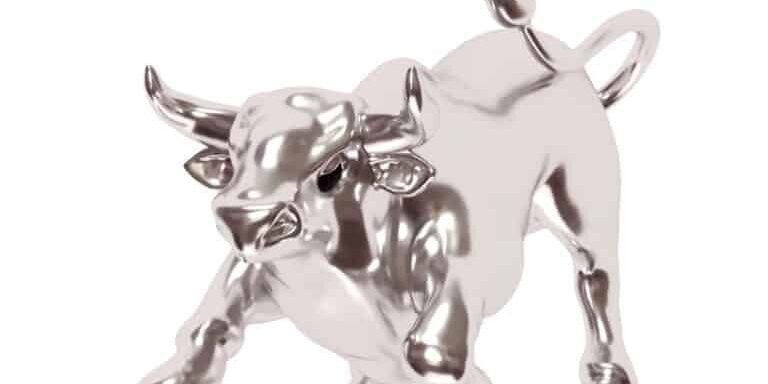 Silver,Bull,Realistic,3d,Cartoon,Style.,Silver,Metallic,Bull,Isolated
