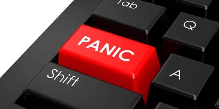 Red,Panic,Button,On,The,Black,Keyboard,,3d,Rendering