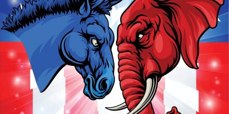 Republican,And,Democrat,Elephant,And,Donkey,Facing,Off,American,Election