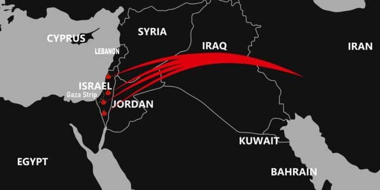 Illustrative,Map,Showing,Iranian,Missile,Attack,On,Israel.,Palestinian-israeli,Military