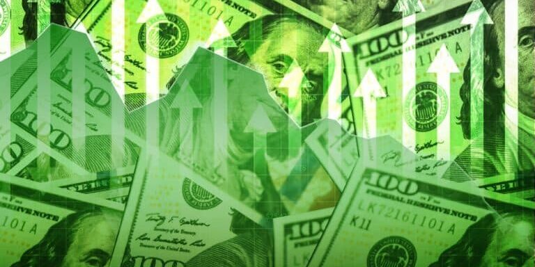 Dollar,Price,Going,Up,With,Green,Graph,And,Arrows,,Financial