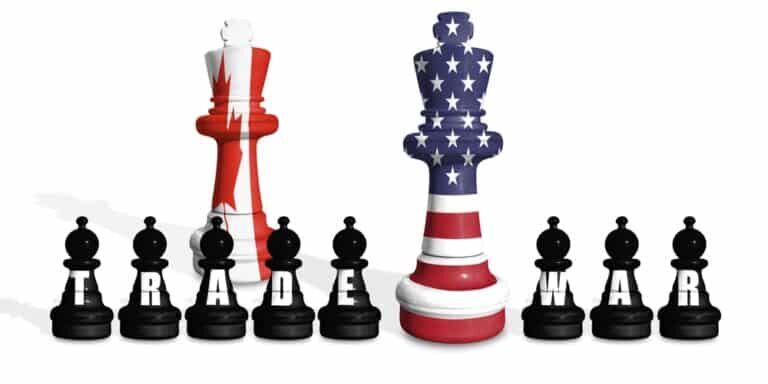 Chess,Made,From,Us,And,Canada,Flags,On,A,White