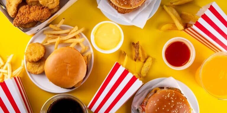 Fast,Food,Delivery,Menu,Background,With,Various,Burgers,,Cheeseburger,,Nuggets,