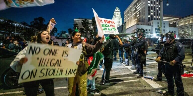 Police,Face,Off,With,Demonstrators,During,A,Demonstration,In,Support Far-Left Revolution in Los Angeles