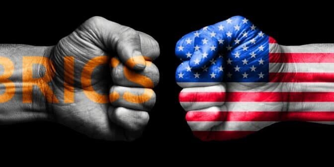 American,Flag,Fist,Against,Brics,Text,Fist.,Concept,Of,Us