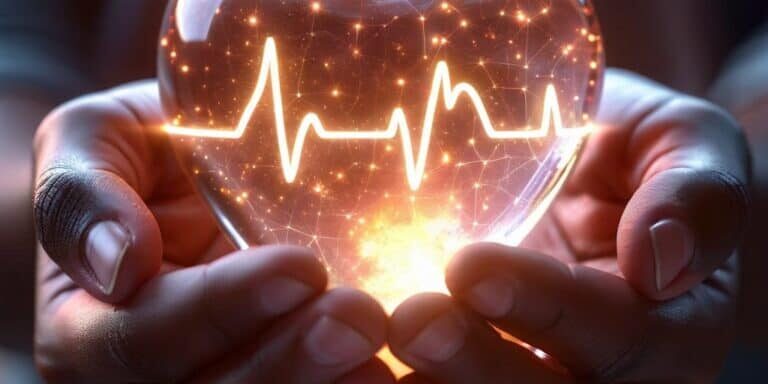 A,Soft,Glowing,Glass,Heart,Held,Carefully,In,Two,Gentle