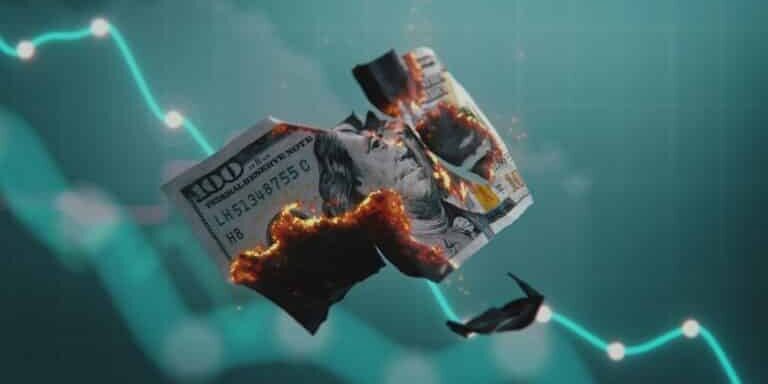 3d,Graphics,Of,Burning,Hundred,Dollar,Bill,And,Charts.,Visualization