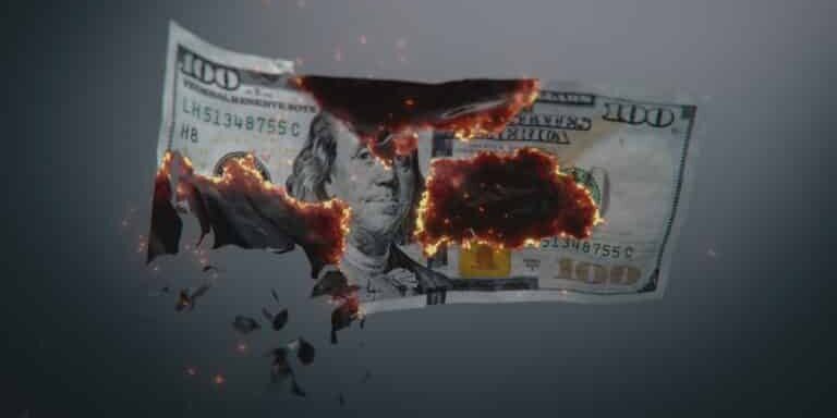 3d,Graphics,Of,Burning,One,Hundred,Dollar,Bill.,Visualization,Of