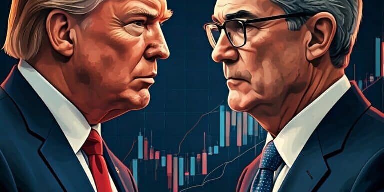 Portrait,Of,Donald,Trump,And,Jerome,Powell,Facing,Each,Other