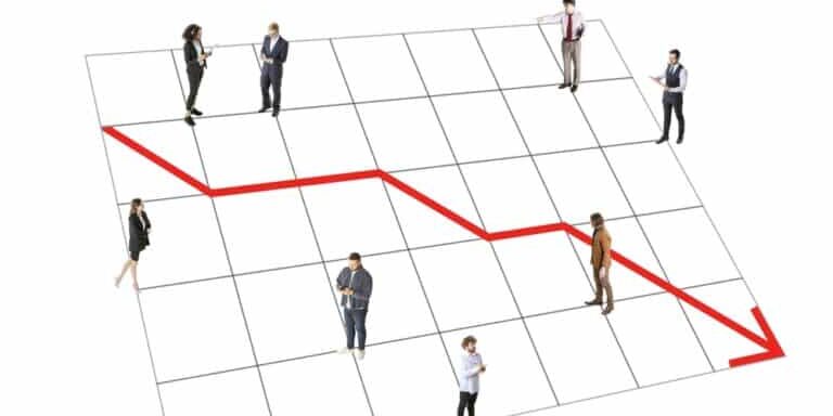 Conceptual,Art,Collage.,People,Walking,Over,Massive,Red,Arrow,Going