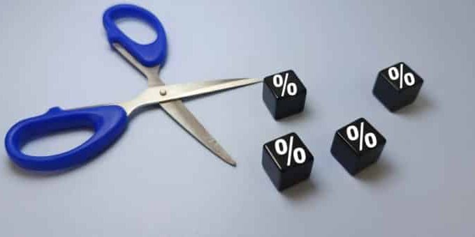 Scissors,Cutting,Near,Black,Dice,With,Percent,Symbol,,Budget