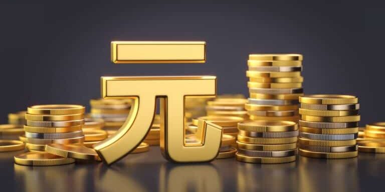 Chinese,Yuan,Symbol,With,Stacks,Of,Coins,,China,Currency
