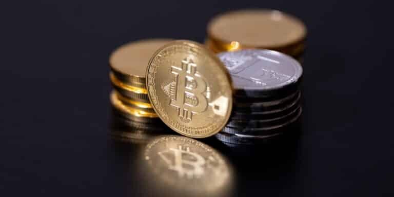 Cryptocurrency,Coins,Bitcoin,,Placed,On,A,Dark,Surface.,Digital,Assets