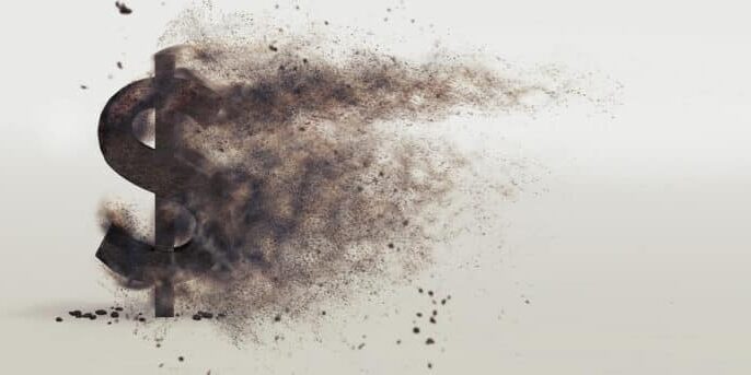 3d,Render,Of,A,Dollar,Sign,Disloving,Into,Dust.