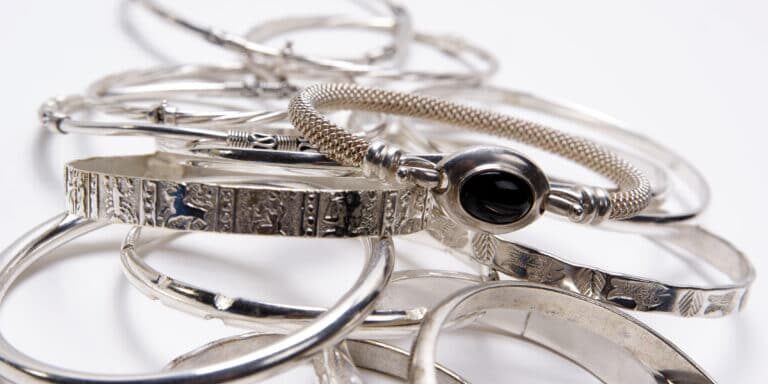 Sterling silver rings and bracelets.